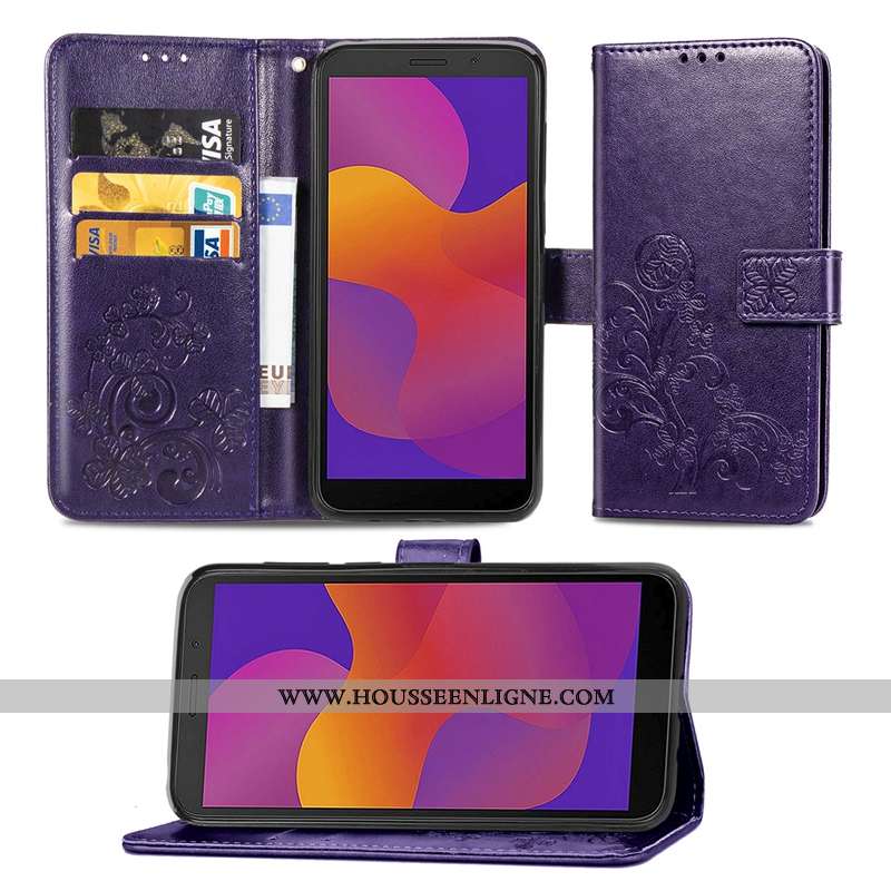 Étui Huawei Y6p Cuir Téléphone Portable Coque Tout Compris Incassable Clamshell Rose