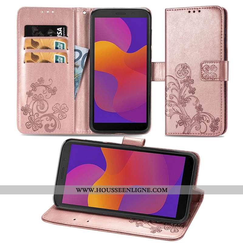 Étui Huawei Y6p Cuir Téléphone Portable Coque Tout Compris Incassable Clamshell Rose