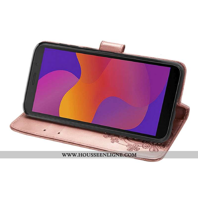 Étui Huawei Y6p Cuir Téléphone Portable Coque Tout Compris Incassable Clamshell Rose