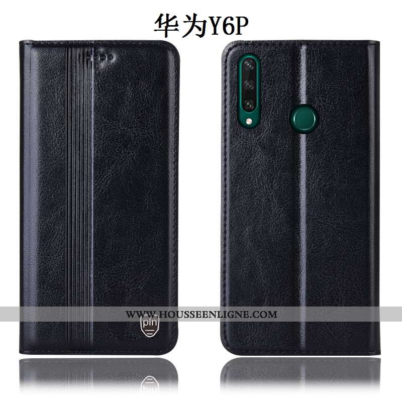 Étui Huawei Y6p Cuir Véritable Protection Incassable Coque Téléphone Portable Rouge