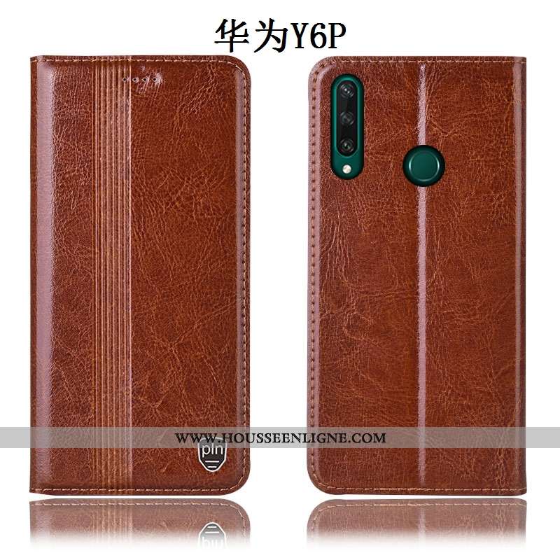 Étui Huawei Y6p Cuir Véritable Protection Incassable Coque Téléphone Portable Rouge