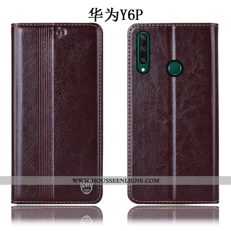 Étui Huawei Y6p Cuir Véritable Protection Incassable Coque Téléphone Portable Rouge