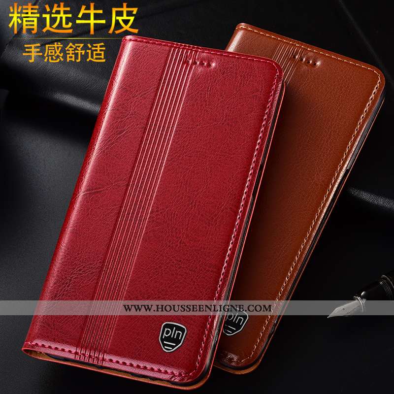 Étui Huawei Y6p Cuir Véritable Protection Incassable Coque Téléphone Portable Rouge