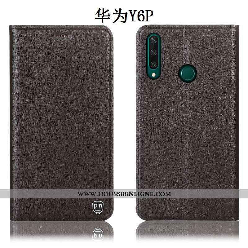 Étui Huawei Y6p Protection Cuir Véritable Jaune Housse Incassable Téléphone Portable Coque