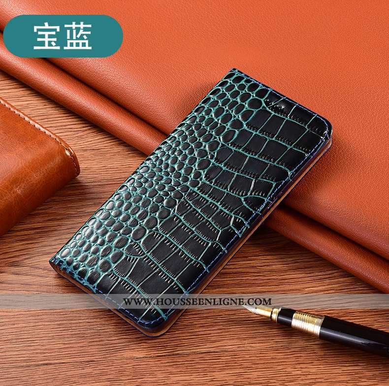 Étui Huawei Y6p Protection Cuir Véritable Téléphone Portable Bleu Coque Incassable
