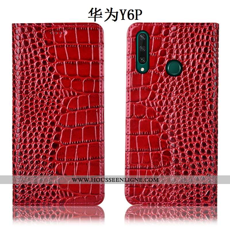 Étui Huawei Y6p Protection Cuir Véritable Téléphone Portable Bleu Coque Incassable