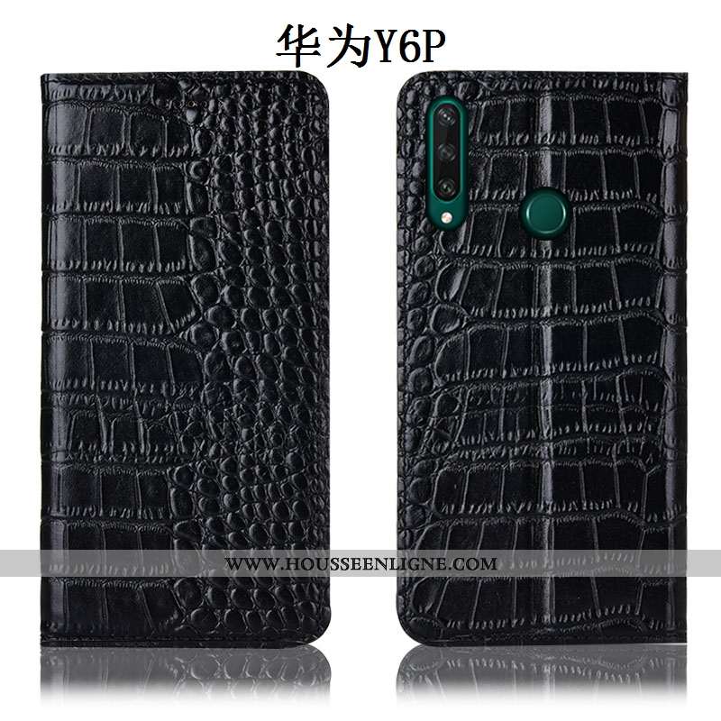 Étui Huawei Y6p Protection Cuir Véritable Téléphone Portable Bleu Coque Incassable
