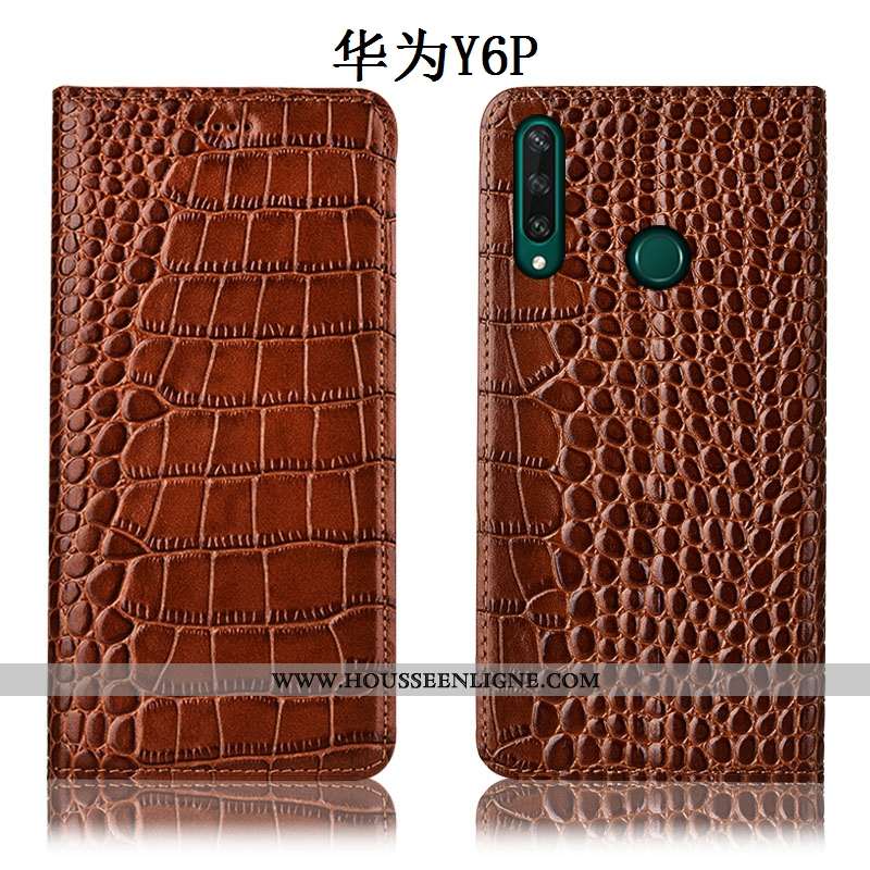 Étui Huawei Y6p Protection Cuir Véritable Téléphone Portable Bleu Coque Incassable