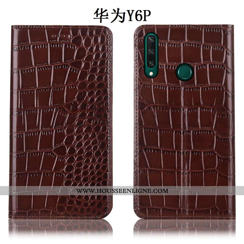 Étui Huawei Y6p Protection Cuir Véritable Téléphone Portable Bleu Coque Incassable