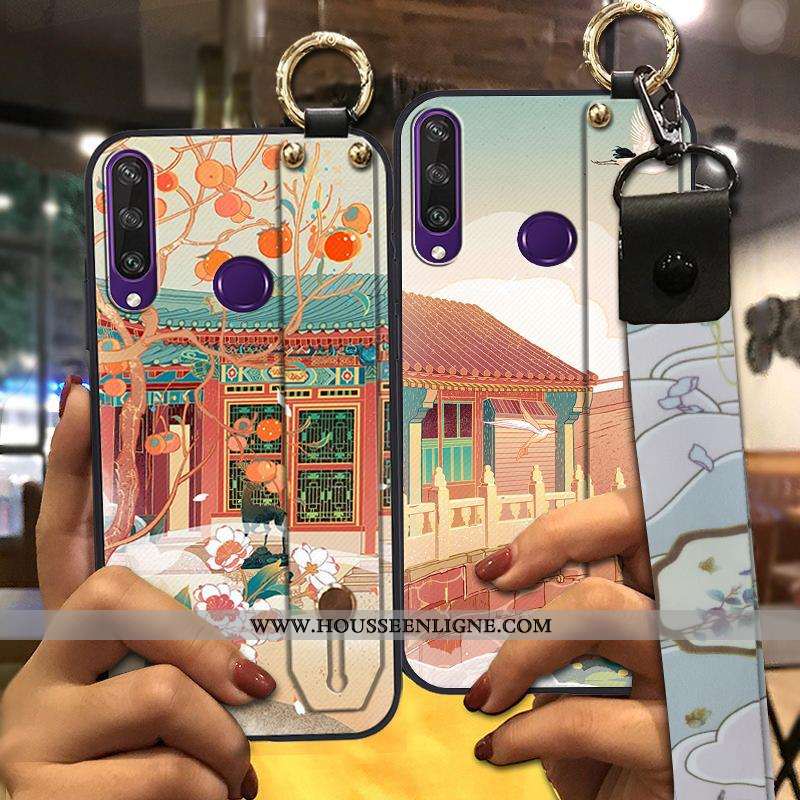 Étui Huawei Y6p Tendance Créatif Style Chinois Coque Vintage Téléphone Portable Support Bleu