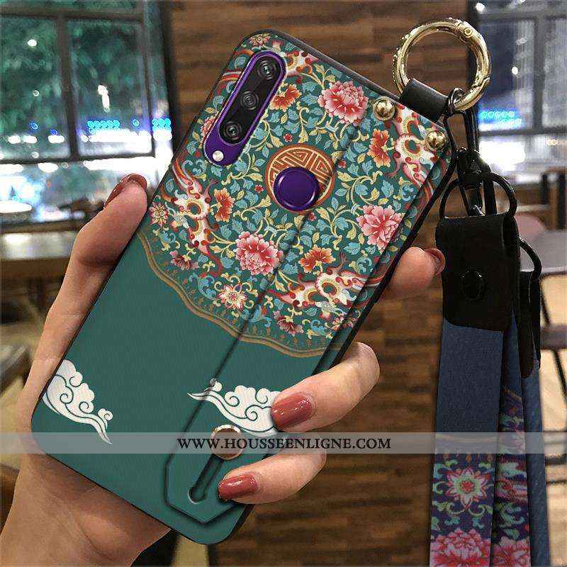 Étui Huawei Y6p Tendance Créatif Style Chinois Coque Vintage Téléphone Portable Support Bleu