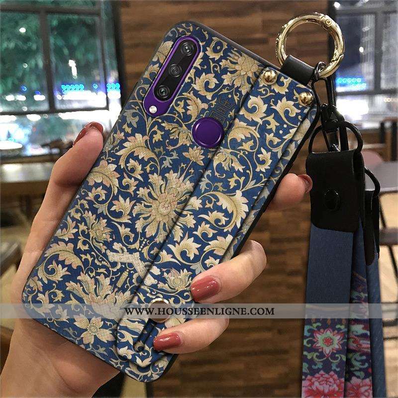 Étui Huawei Y6p Tendance Créatif Style Chinois Coque Vintage Téléphone Portable Support Bleu