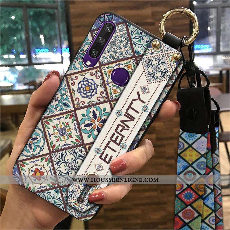 Étui Huawei Y6p Tendance Créatif Style Chinois Coque Vintage Téléphone Portable Support Bleu