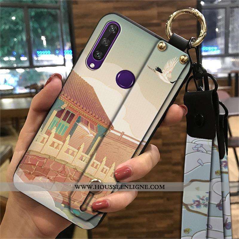Étui Huawei Y6p Tendance Créatif Style Chinois Coque Vintage Téléphone Portable Support Bleu