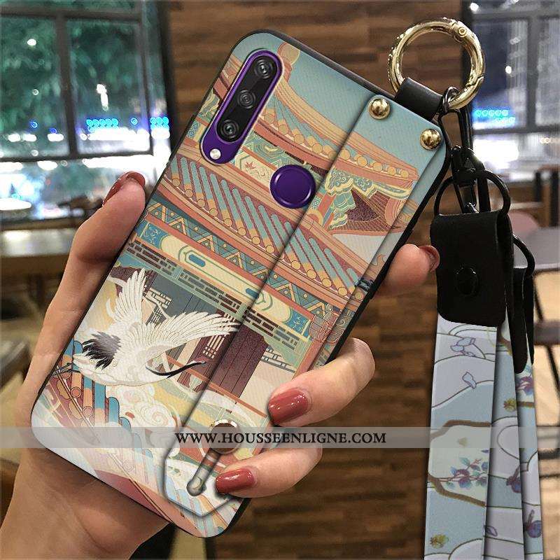 Étui Huawei Y6p Tendance Créatif Style Chinois Coque Vintage Téléphone Portable Support Bleu