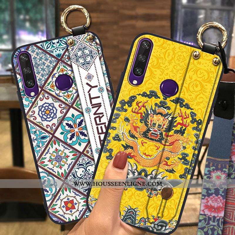 Étui Huawei Y6p Tendance Créatif Style Chinois Coque Vintage Téléphone Portable Support Bleu