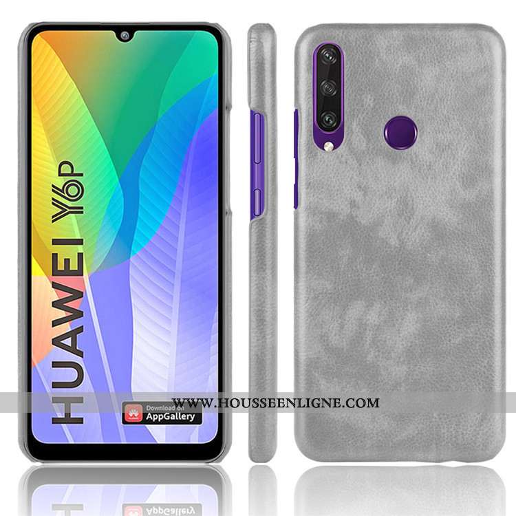 Étui Huawei Y6p Tendance Cuir Protection Noir Litchi Incassable Téléphone Portable