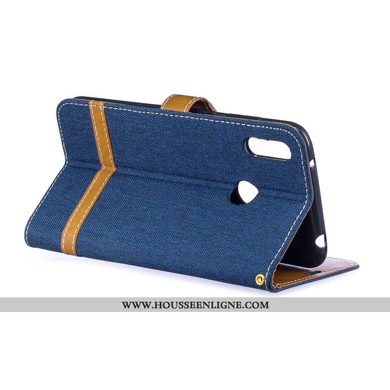 Étui Huawei Y7 2020 Protection Portefeuille Coque Carte 2020 En Denim Bleu