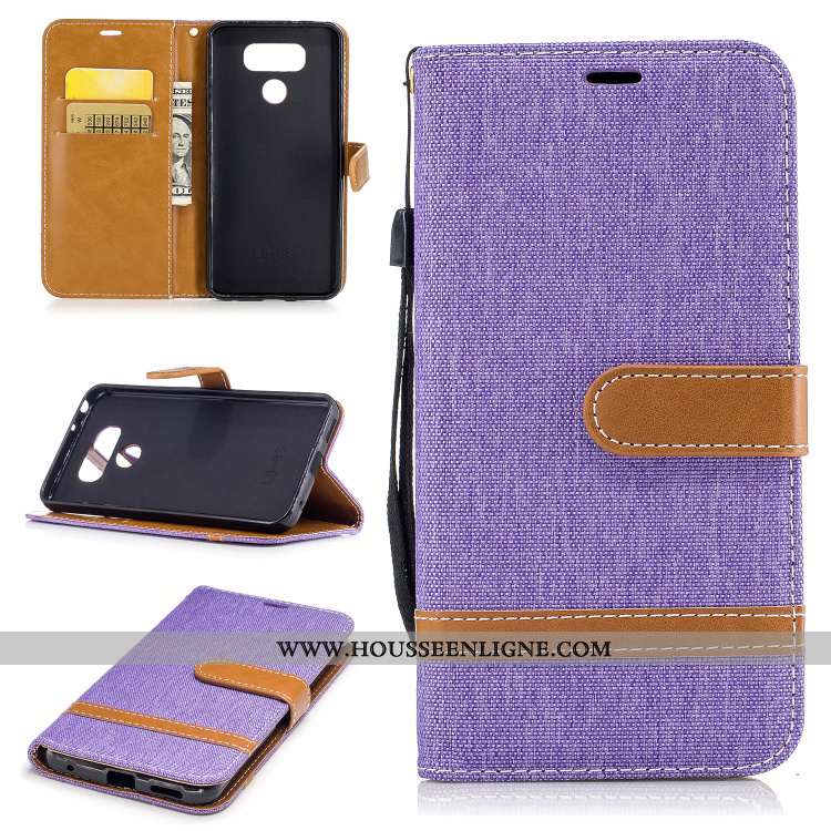 Étui Lg G6 Cuir Modèle Fleurie Silicone Housse Violet Carte