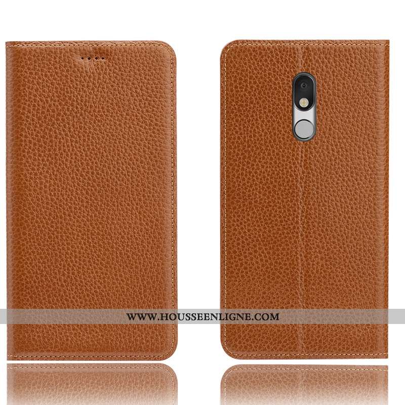 Étui Lg Q Stylus Cuir Véritable Protection Téléphone Portable Litchi Tout Compris Coque Marron
