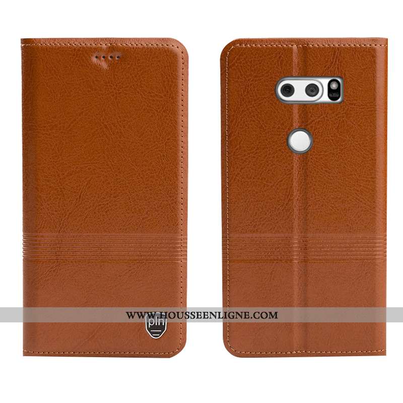 Étui Lg V30 Cuir Véritable Cuir Protection Housse Téléphone Portable Incassable Marron