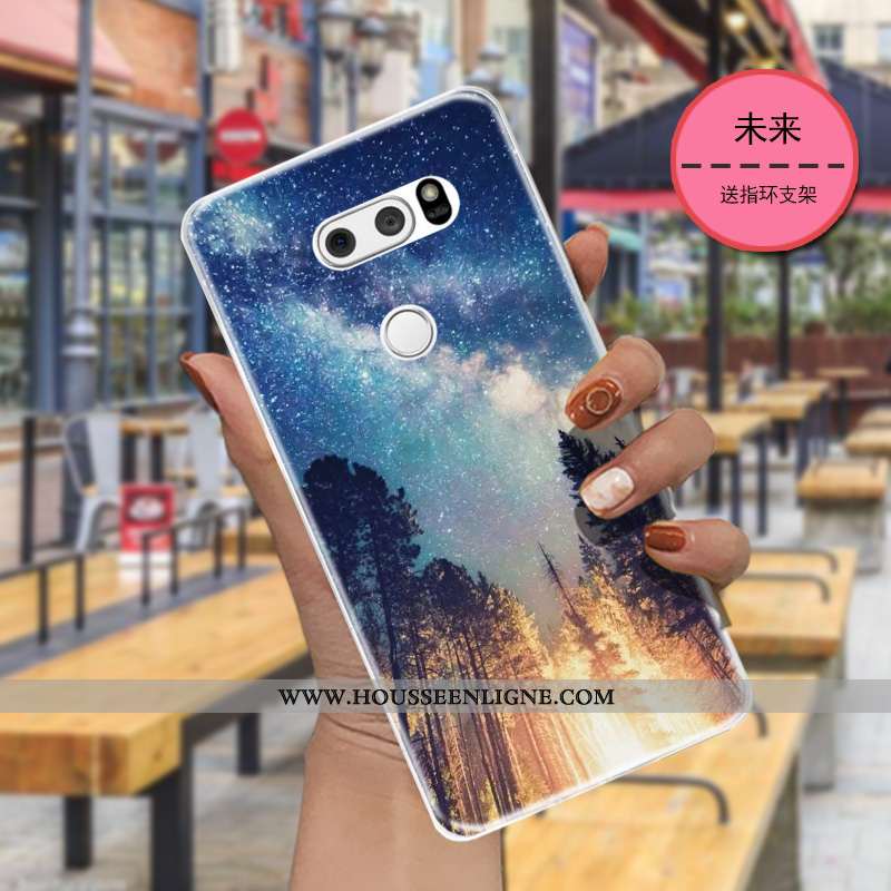 Étui Lg V30 Transparent Dessin Animé Charmant Bleu Marin Légère Étoile Bleu Foncé