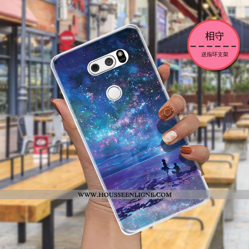 Étui Lg V30 Transparent Dessin Animé Charmant Bleu Marin Légère Étoile Bleu Foncé