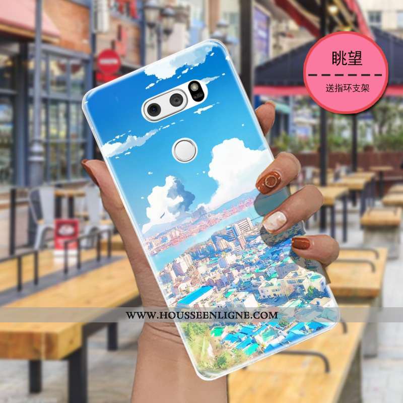 Étui Lg V30 Transparent Dessin Animé Charmant Bleu Marin Légère Étoile Bleu Foncé
