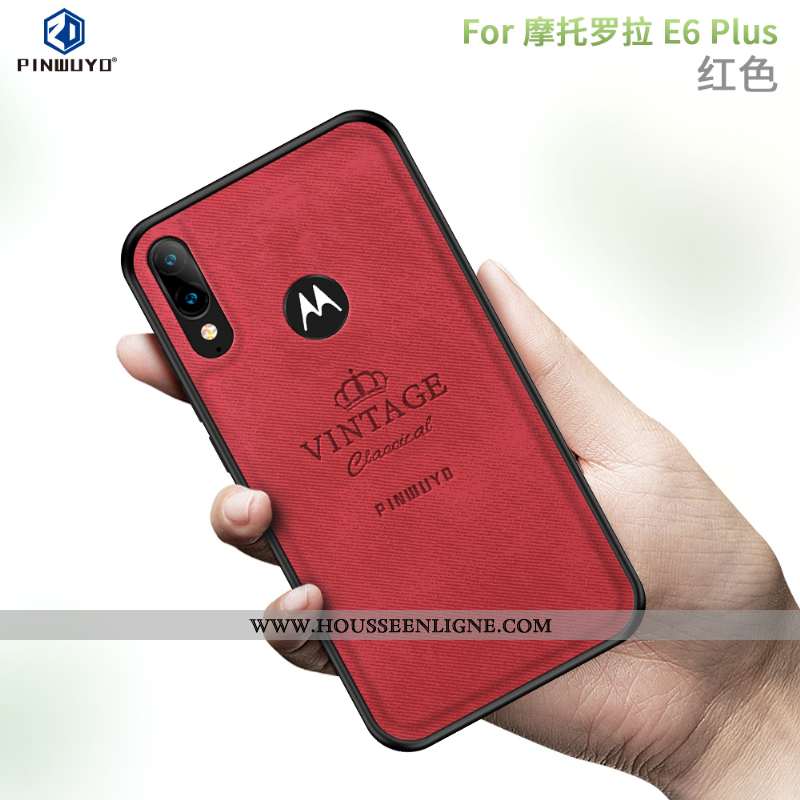 Étui Moto E6 Plus Modèle Fleurie Protection Tissu Rouge Tout Compris Coque