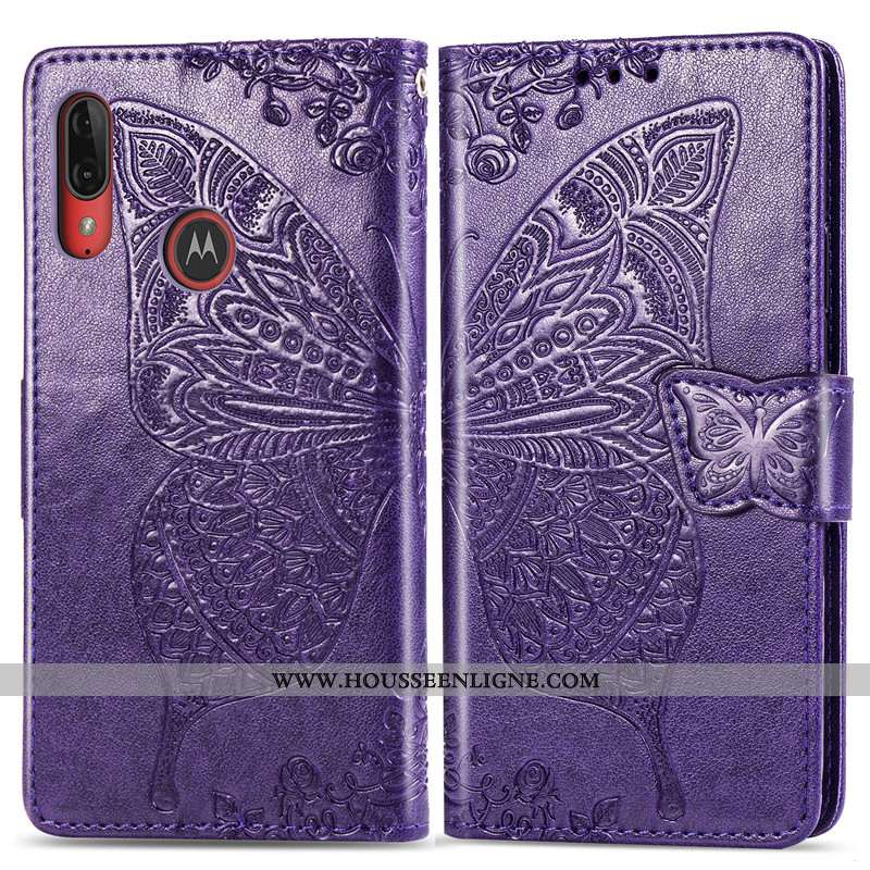 Étui Moto E6 Plus Protection Ornements Suspendus Téléphone Portable Cuir Couleur Unie Fleur Gaufrage