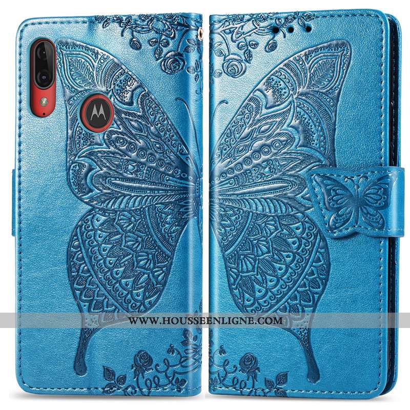 Étui Moto E6 Plus Protection Ornements Suspendus Téléphone Portable Cuir Couleur Unie Fleur Gaufrage
