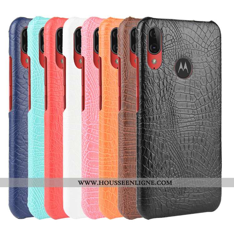 Étui Moto E6 Plus Protection Tendance Crocodile Difficile Cuir Modèle Fleurie Noir