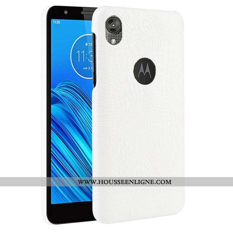 Étui Moto E6 Plus Protection Tendance Crocodile Difficile Cuir Modèle Fleurie Noir