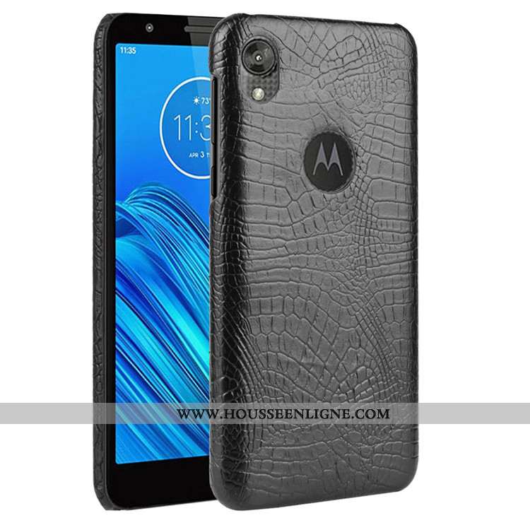 Étui Moto E6 Plus Protection Tendance Crocodile Difficile Cuir Modèle Fleurie Noir