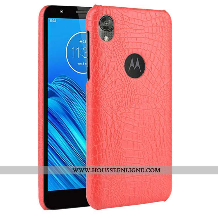 Étui Moto E6 Plus Protection Tendance Crocodile Difficile Cuir Modèle Fleurie Noir