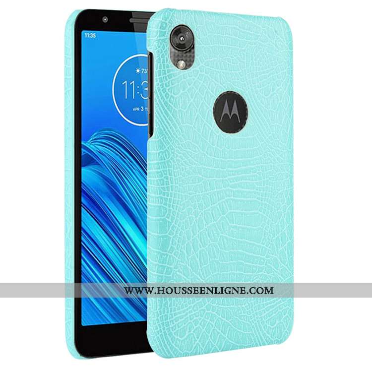 Étui Moto E6 Plus Protection Tendance Crocodile Difficile Cuir Modèle Fleurie Noir