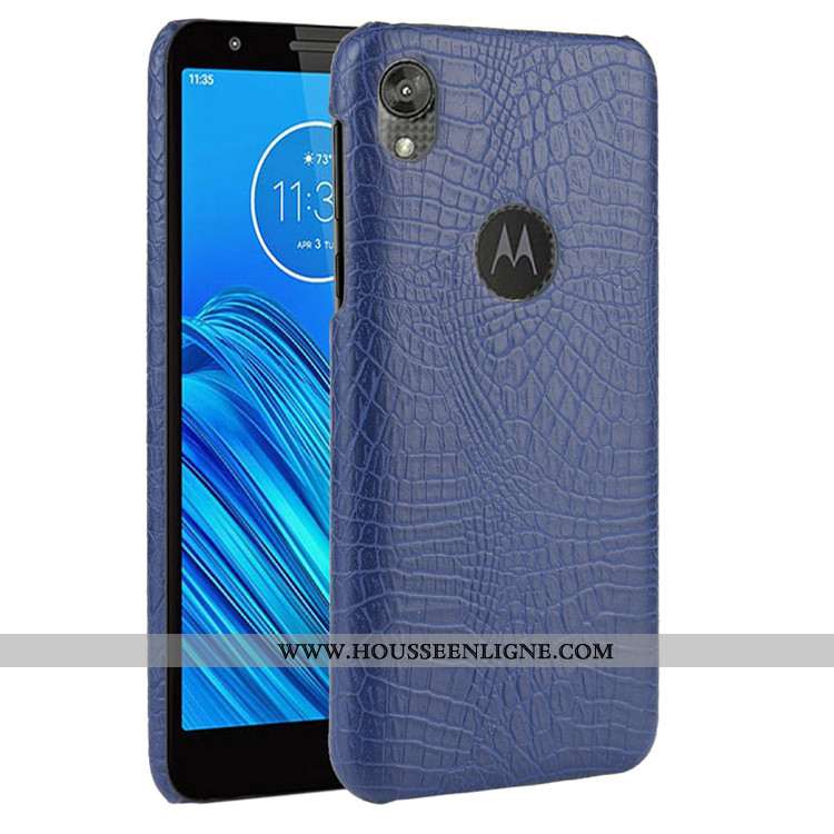 Étui Moto E6 Plus Protection Tendance Crocodile Difficile Cuir Modèle Fleurie Noir