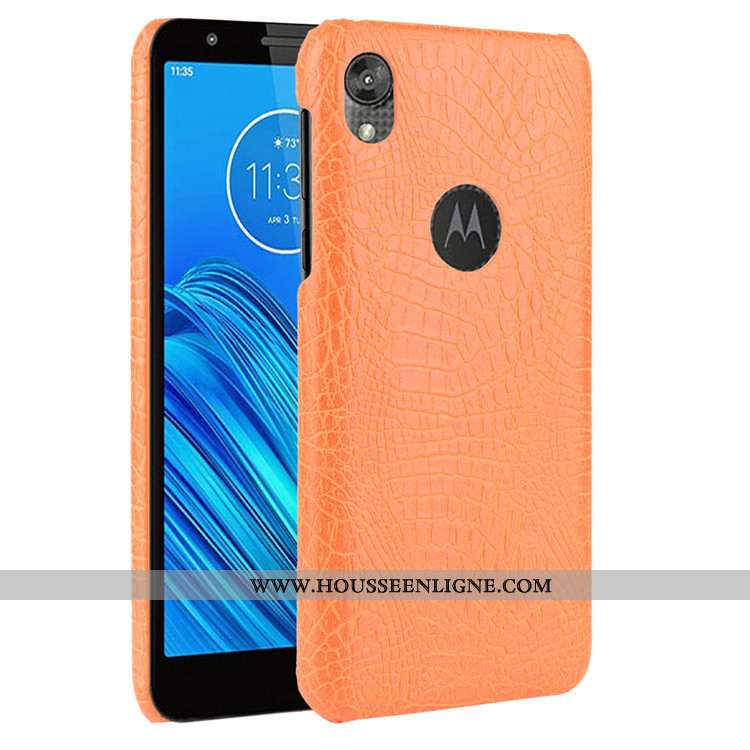 Étui Moto E6 Plus Protection Tendance Crocodile Difficile Cuir Modèle Fleurie Noir