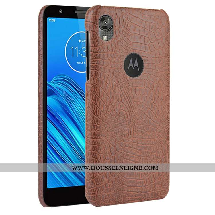 Étui Moto E6 Plus Protection Tendance Crocodile Difficile Cuir Modèle Fleurie Noir