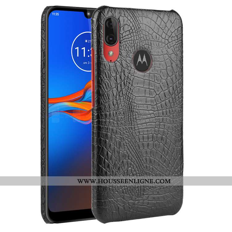 Étui Moto E6 Plus Protection Tendance Crocodile Difficile Cuir Modèle Fleurie Noir
