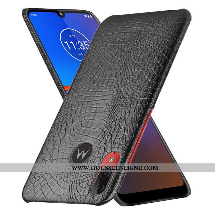 Étui Moto E6 Plus Protection Tendance Crocodile Difficile Cuir Modèle Fleurie Noir