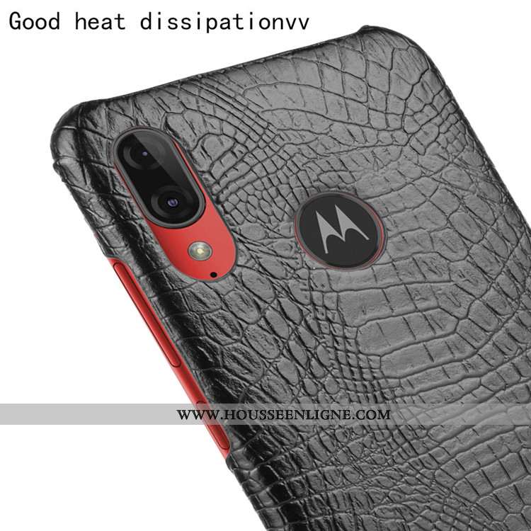 Étui Moto E6 Plus Protection Tendance Crocodile Difficile Cuir Modèle Fleurie Noir