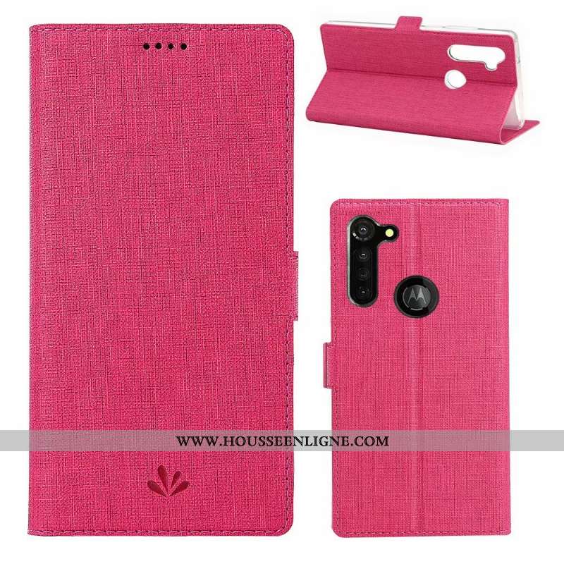 Étui Moto G Pro Cuir Modèle Fleurie Portefeuille Carte Rouge Tissu Coque Rose