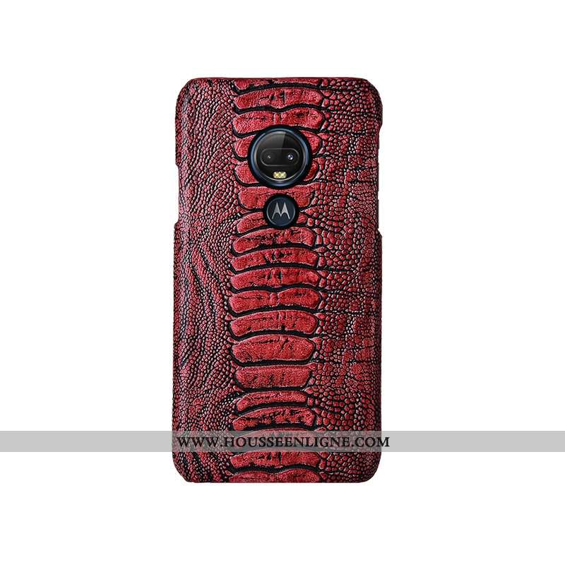 Étui Moto G7 Créatif Cuir Véritable Personnalisé Couvercle Arrière Rouge Coque Cuir Haut
