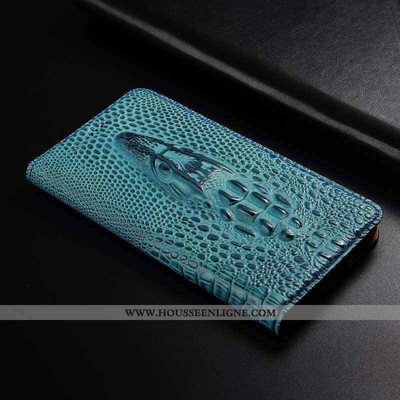 Étui Moto G7 Modèle Fleurie Protection Bleu Coque Cuir Véritable Téléphone Portable Crocodile