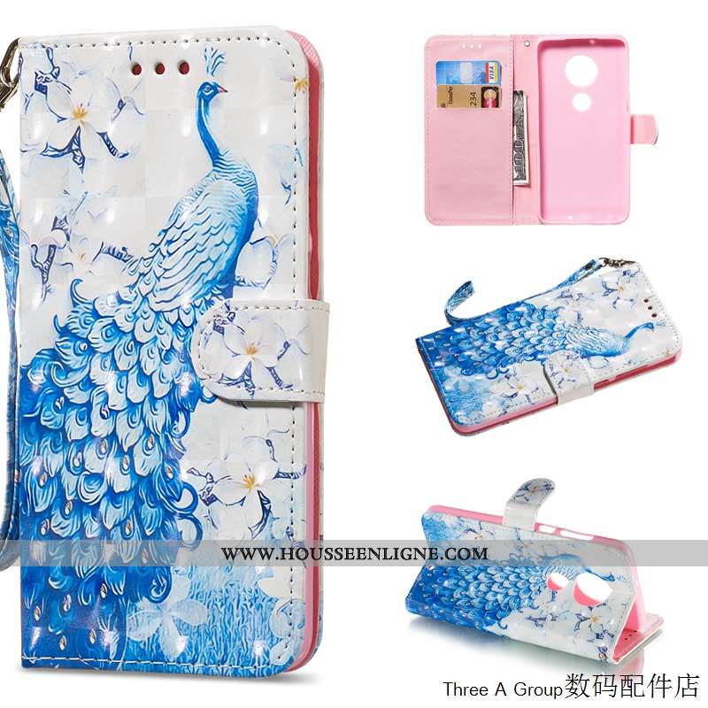 Étui Moto G7 Ornements Suspendus Personnalité Bleu Tendance Clamshell Protection Cuir