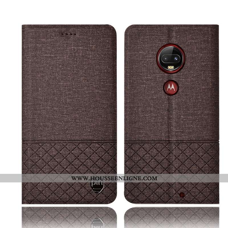 Étui Moto G7 Plus Cuir Protection Incassable Lin Rose Téléphone Portable Coque