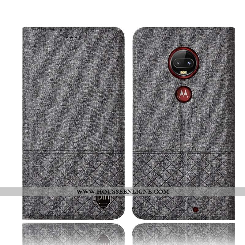 Étui Moto G7 Plus Cuir Protection Incassable Lin Rose Téléphone Portable Coque