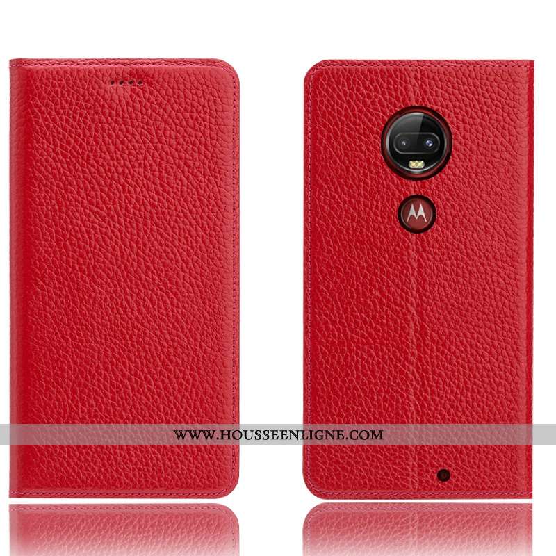 Étui Moto G7 Plus Cuir Véritable Modèle Fleurie Incassable Coque Téléphone Portable Protection Bleu
