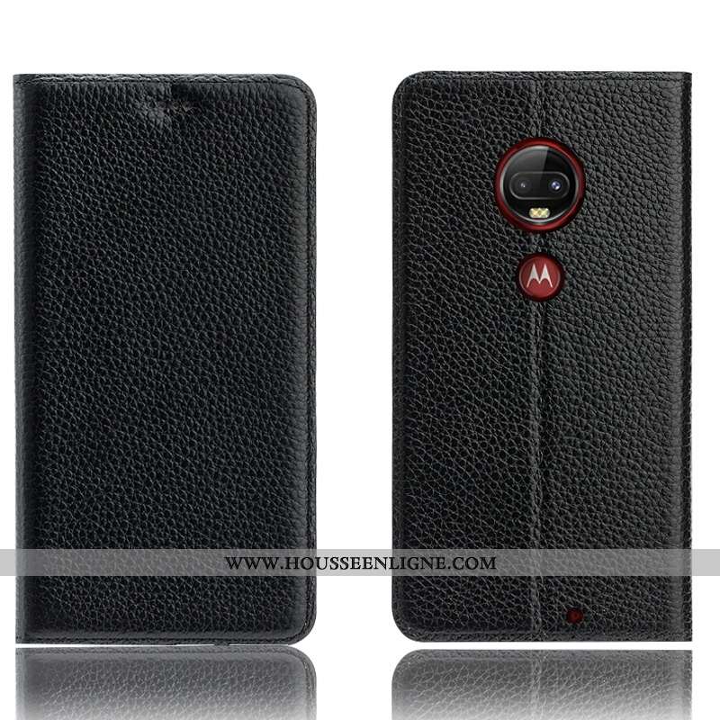 Étui Moto G7 Plus Cuir Véritable Modèle Fleurie Incassable Coque Téléphone Portable Protection Bleu